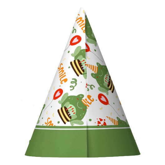 かわいいカエルのパターンスマイル文字ハッピーバースデーw名前 パーティーハット (裏面)