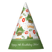 かわいいカエルのパターンスマイル文字ハッピーバースデーw名前 パーティーハット (正面)