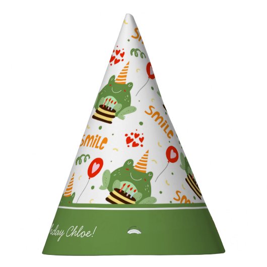 かわいいカエルのパターンスマイル文字ハッピーバースデーw名前 パーティーハット (右)