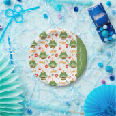 かわいいカエルのパターンスマイル文字ハッピーバースデーw名前 ペーパープレート (パーティー)