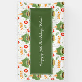 かわいいカエルのパターンスマイル文字ハッピーバースデーw名前 横断幕 (縦)