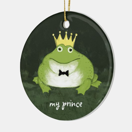 かわいいカエルのプリンスカスタム文字グルーム魅力的付き セラミックオーナメント (左)