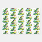 かわいいカエルのユリの花と誕生日 ラッピングペーパーシート (正面3)