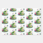 かわいいカエルのユリの花と誕生日 ラッピングペーパーシート (正面2)