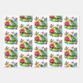 かわいいカエルのユリの花と誕生日 ラッピングペーパーシート (正面)