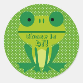 かわいいカエルのライムグリーンと白点々のある色 ラウンドシール