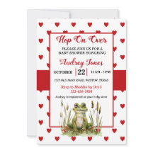 かわいいカエルの上にホップオンベイビーシャワー招待状