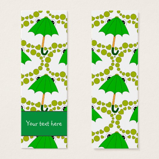 かわいいカエルの傘のハートとドットブックマーク (正面&裏面)