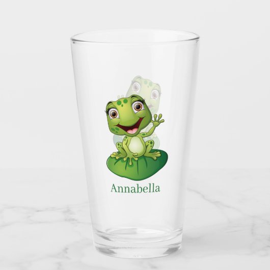 かわいいカエルの恋人の名前を追加 タンブラーグラス (正面)