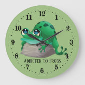 かわいいカエルの恋人を追加文字 ラージ壁時計 (正面)