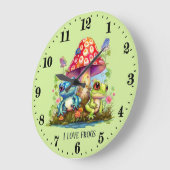 かわいいカエルの恋人を追加文字 ラージ壁時計 (傾斜)