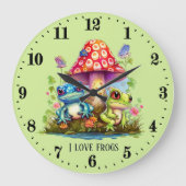 かわいいカエルの恋人を追加文字 ラージ壁時計 (正面)
