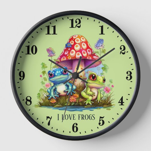かわいいカエルの恋人を追加文字 壁時計 (正面)