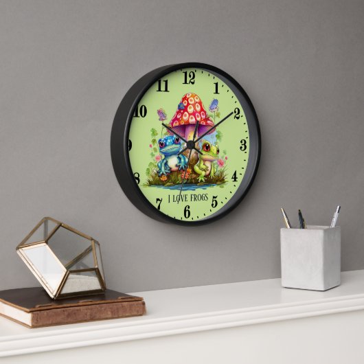かわいいカエルの恋人を追加文字 壁時計 (オフィス)