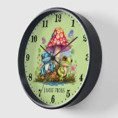 かわいいカエルの恋人を追加文字 壁時計 (傾斜)