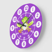 かわいいカエルの紫色の緑の柱時計をからかいます ラージ壁時計 (傾斜)