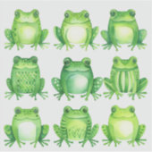 かわいいカエルの群れ シール (正面)