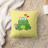 かわいいカエルの花とハートイエロー装飾用クッション クッション (ブランケット)