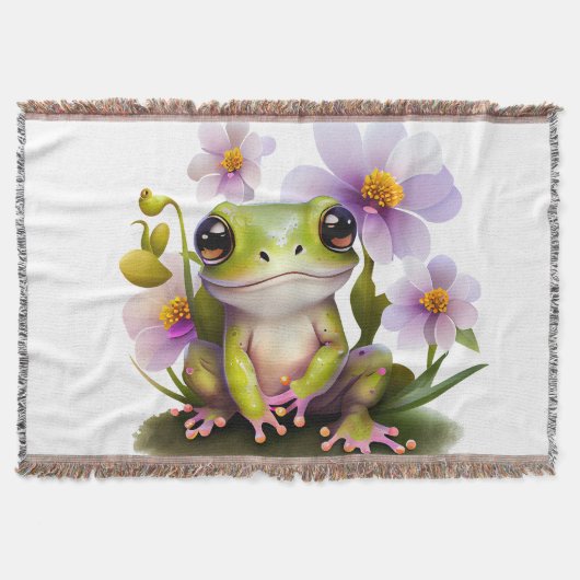 かわいいカエルの花の毛布 スローブランケット (正面)