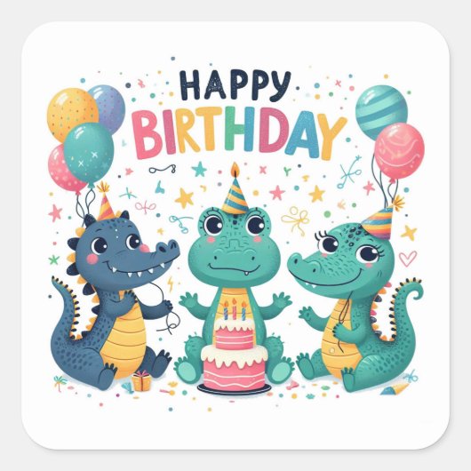 かわいいカエルの誕生日お祝いステッカー, スクエアシール (正面)