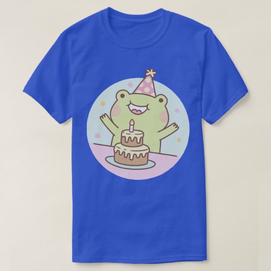 かわいいカエルの誕生日パーティーとケーキ Tシャツ (デザイン正面)