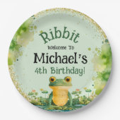 かわいいカエルの誕生日パーティーの招待状 ペーパープレート (正面)