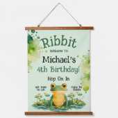 かわいいカエルの誕生日パーティーの招待状 吊り下げ型タペストリー (正面)