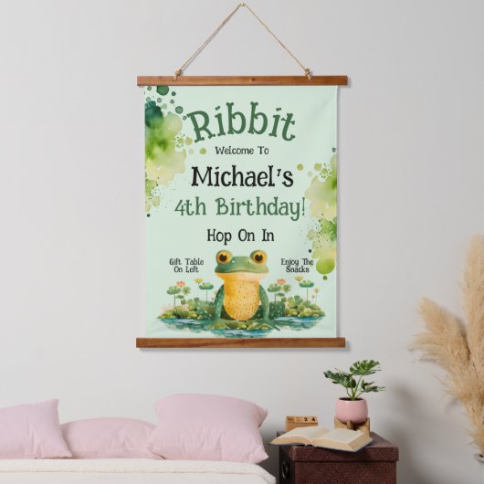 かわいいカエルの誕生日パーティーの招待状 吊り下げ型タペストリー (寝室)