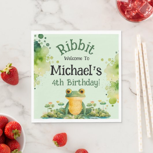 かわいいカエルの誕生日パーティー スタンダードランチョンナプキン (インサイチュ)