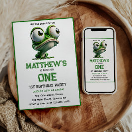 かわいいカエルの農場テーマ 1歳の誕生日 招待状