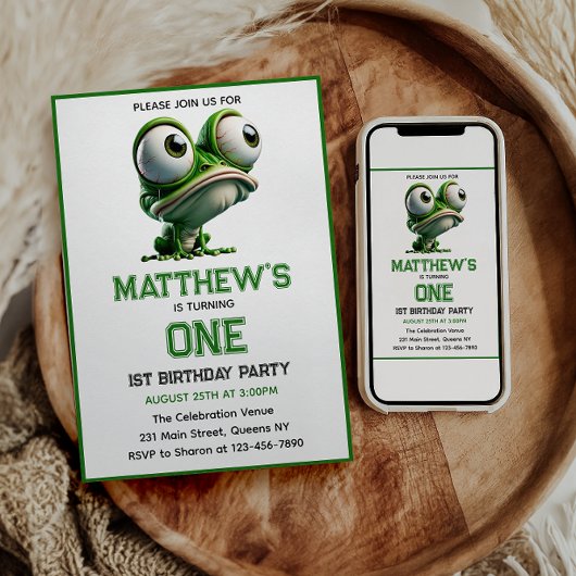 かわいいカエルの農場テーマ 1歳の誕生日 招待状