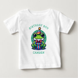 かわいいカエルをテーマにした少年の誕生日パーソナライズされた少年 ベビーTシャツ