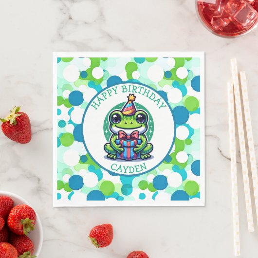 かわいいカエルをテーマにした少年の誕生日少年 スタンダードランチョンナプキン (インサイチュ)