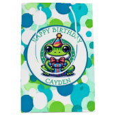 かわいいカエルをテーマにした少年の誕生日少年 ミディアムペーパーバッグ (正面)