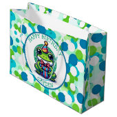 かわいいカエルをテーマにした少年の誕生日少年 ラージペーパーバッグ (正面アングル)