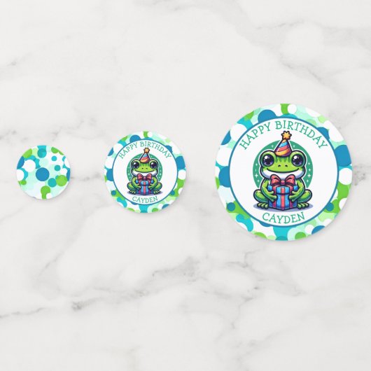 かわいいカエルをテーマにした男の子の誕生日パーティー コンフェッティ (正面)