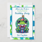 かわいいカエルをテーマにした男の子の誕生日パーティー 招待状 (正面)