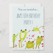 かわいいカエルイラストレーション男の子の誕生日パーティー 招待状 (正面)