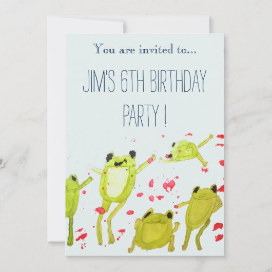 かわいいカエルイラストレーション男の子の誕生日パーティー 招待状 (正面)