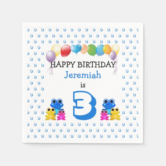 かわいいカエルカスタマイズ可能な男の子のパーティー スタンダードカクテルナプキン (正面)