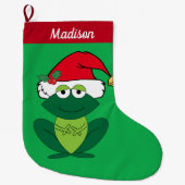 かわいいカエルカスタムの子ども ラージクリスマスストッキング (正面)