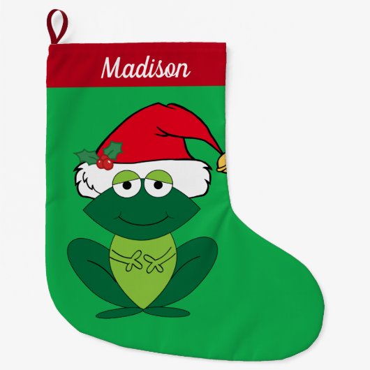 かわいいカエルカスタムの子ども ラージクリスマスストッキング (正面)