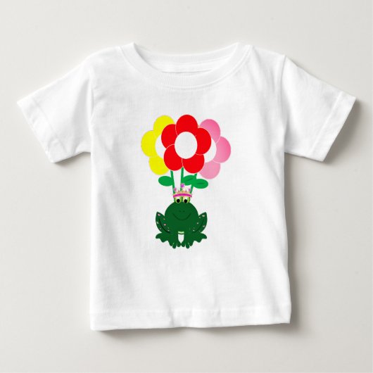 かわいいカエルカラフルの花よちよちらTシャツ ベビーTシャツ (正面)