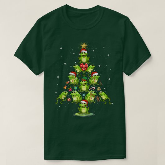 かわいいカエルクリスマスツリーギフトデコ Xmas ツリー Tシャツ (デザイン正面)