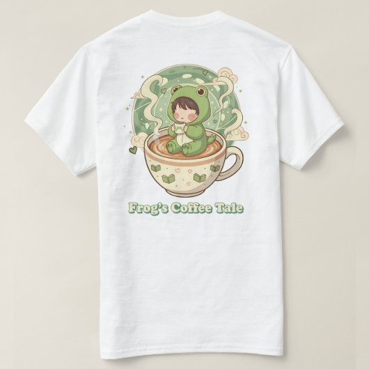 かわいいカエルコーヒーの物語デザイン Tシャツ (デザイン裏面)