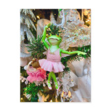 かわいいカエルバレリーナクリスマスツリーポストカード