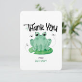 かわいいカエルパーソナライズされたフラットサンキューカード サンキューカード (スタンド正面)