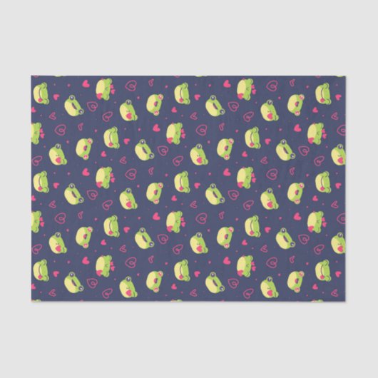 かわいいカエルラブドゥードルハートパターン バレンタインデー 薄葉紙 (正面)