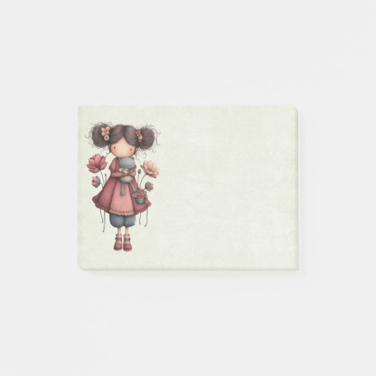 かわいいカエル人形の少女 ファンシー ポストイット (正面)