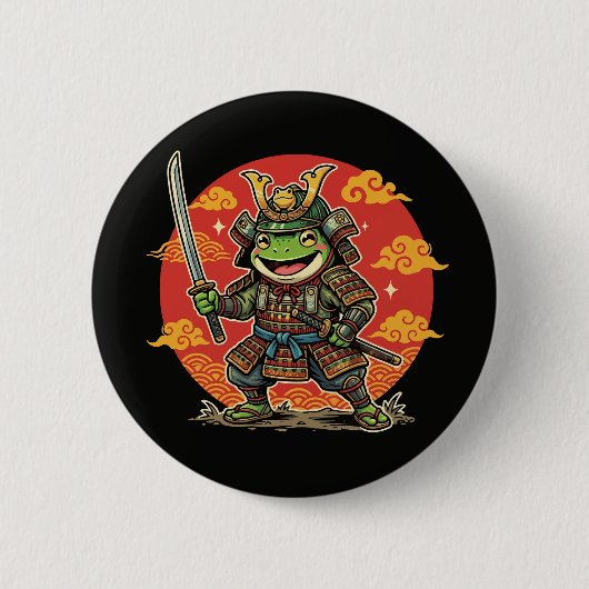かわいいカエル侍のキャラクターアニマルウォリアーデザイン 缶バッジ (正面)